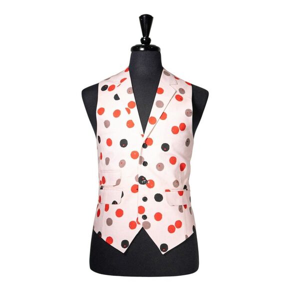 Mens Vest 40R Polka Dot Ivory Orange Black Cotton Waistcoat Formal Wedding Party